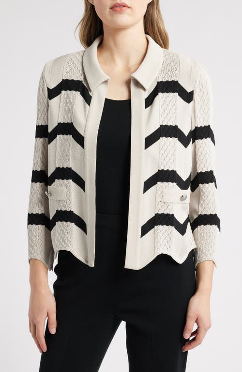 Shop Ming Wang Pointelle Stripe Cardigan In Limestone/black