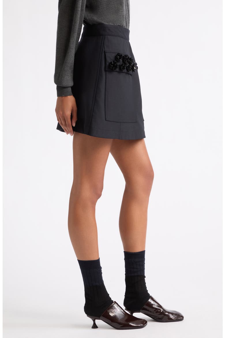 Floral Embellished Pocket Stretch Wool Miniskirt, Alternate, color, MELANGE BLUE