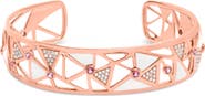 Haus of Brilliance 14K Rose Gold 5/8 Ctw Diamond Pink Tourmaline Open Cuff Bangle with White Enamel