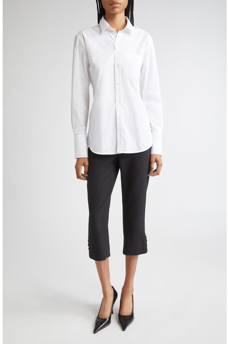 Tab Detail Double Crepe Crop Pants, Alternate, color, BLACK