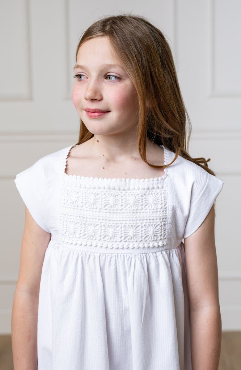 Hope & Henry Girls' Organic Seersucker Empire Waist Dress, Kids, Alternate, color, White Seersucker