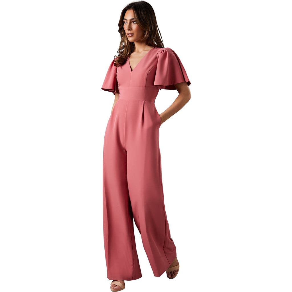 Coast Flutter Sleeve Plunge Jumpsuit In Pink