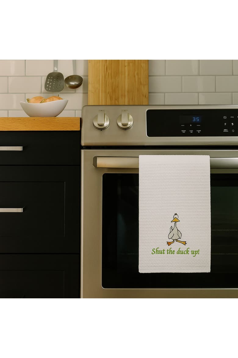 Shut the Duck Up! Waffle Weave Cotton Kitchen Towel, Alternate, color, White