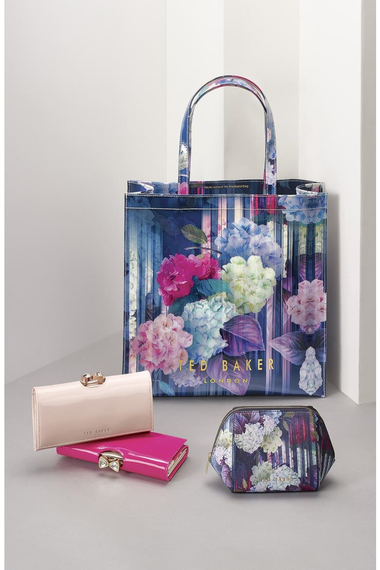 'Hydrangea' Floral Print Cosmetics Case, Alternate, color, NAVY
