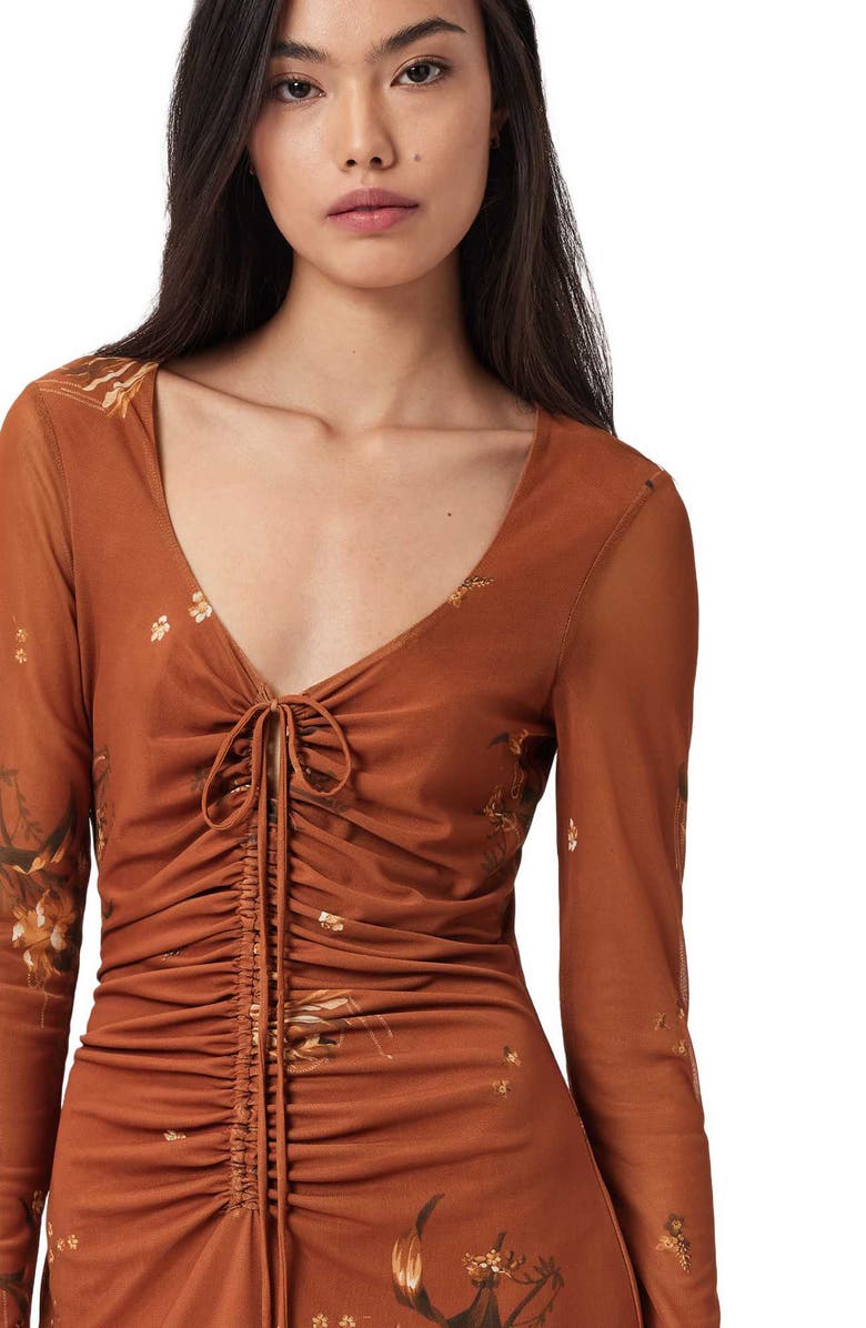 AllSaints Gabby Long Sleeve Mesh Maxi Dress, Alternate, color, Ania Rust Brown