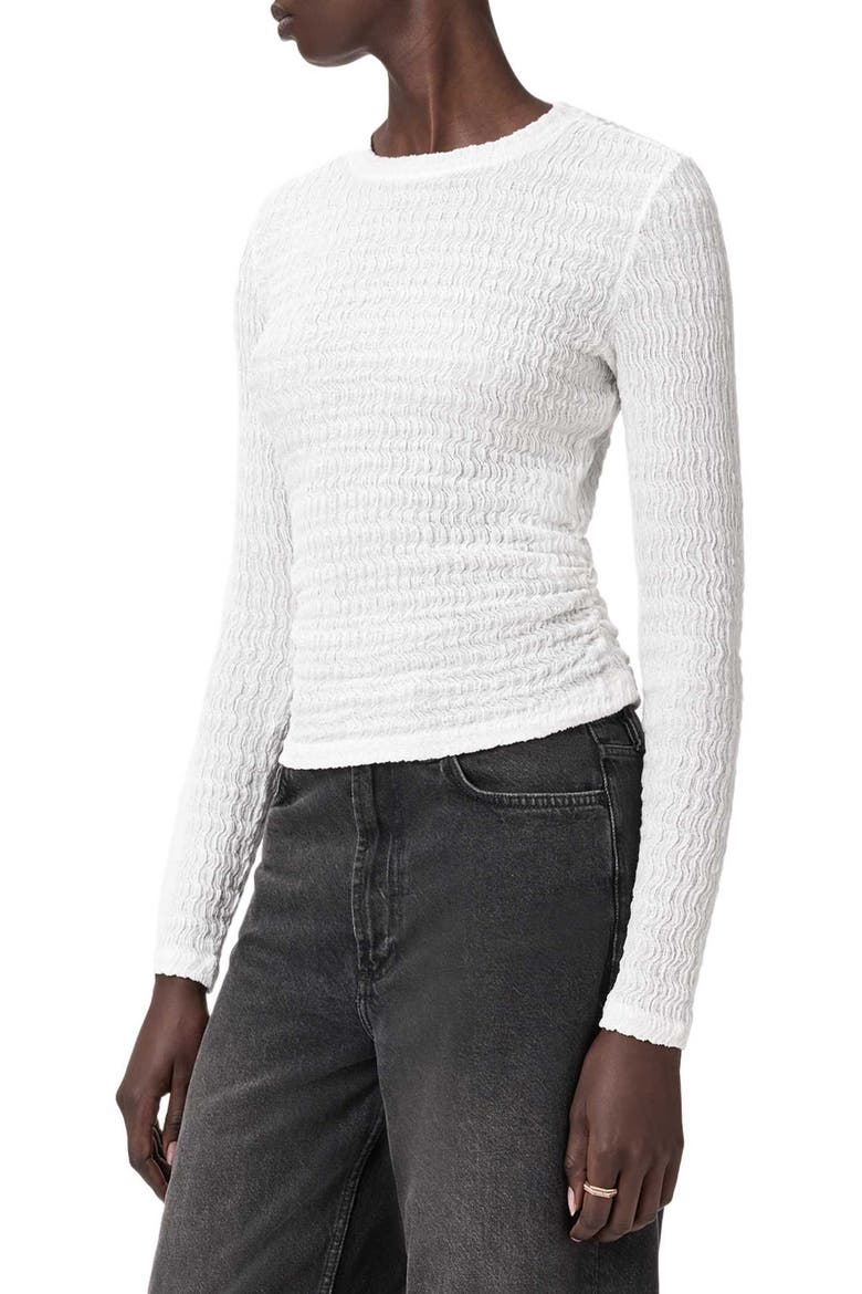 Long Sleeve Shirred Top, Alternate, color, WHITE