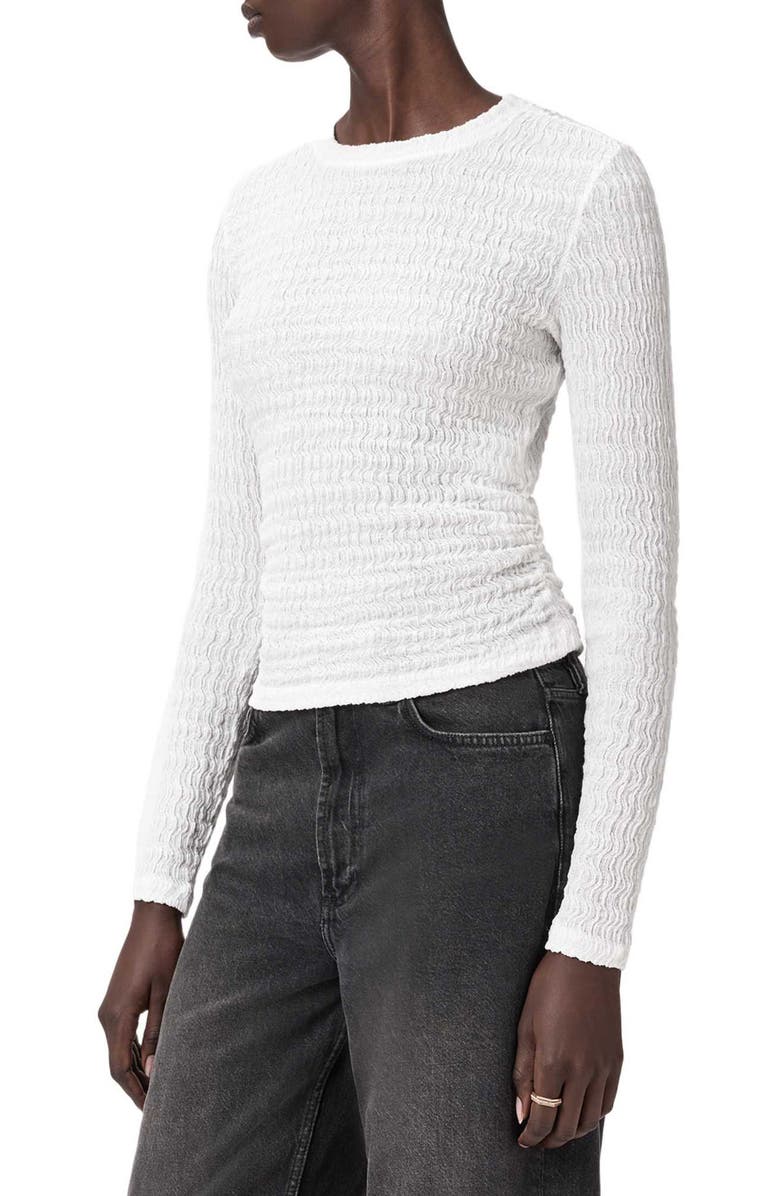 AllSaints Long Sleeve Shirred Top, Alternate, color, White
