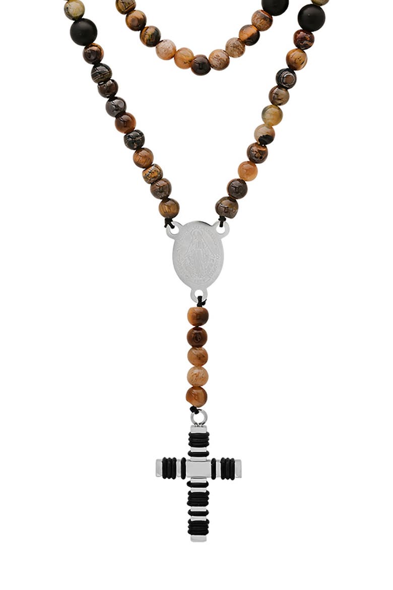 Men's Tiger's Eye Beaded Rosary Necklace, Alternate, color, BROWN MULTI