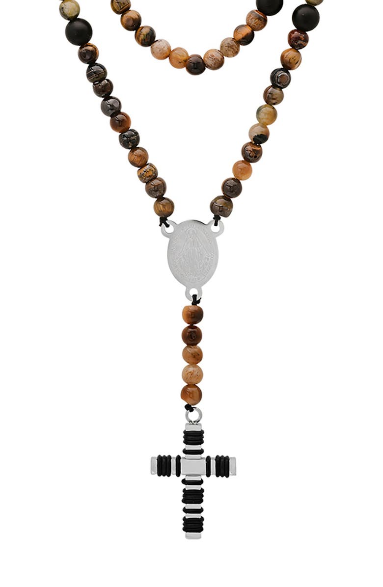 HMY JEWELRY Men's Tiger's Eye Beaded Rosary Necklace, Alternate, color, Brown Multi