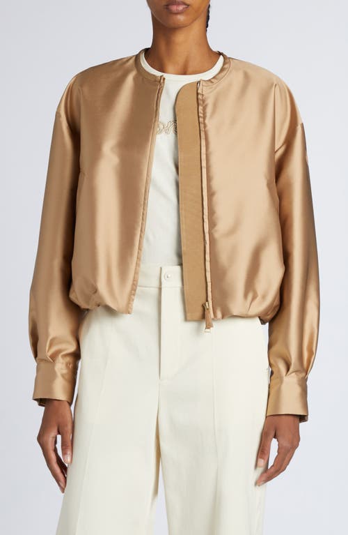 Shop Moncler Maupa Satin Bomber Jacket In Pastel Beige