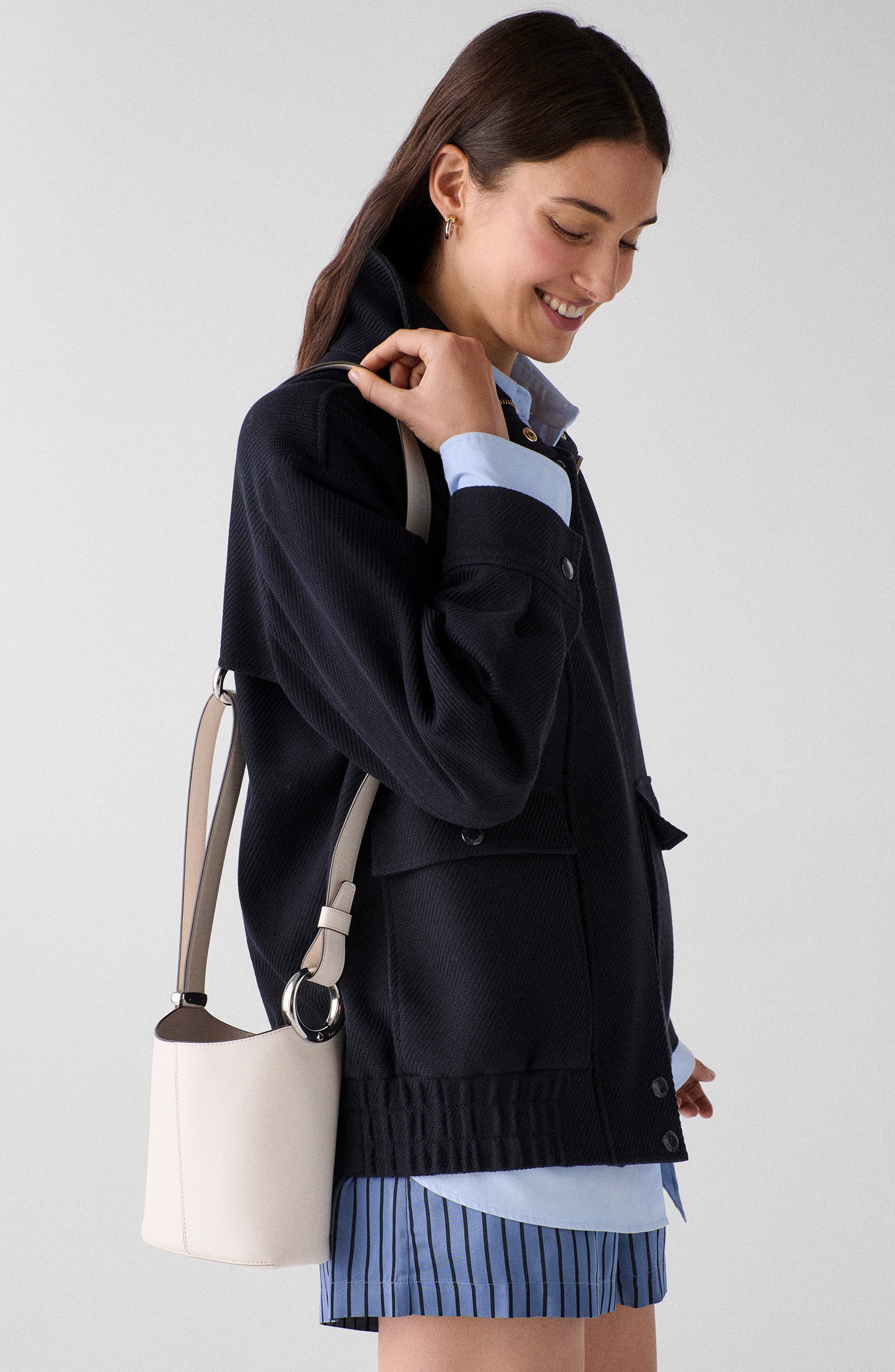 mini halo fine grain leather bucket bag, Alternate, color, CREAM