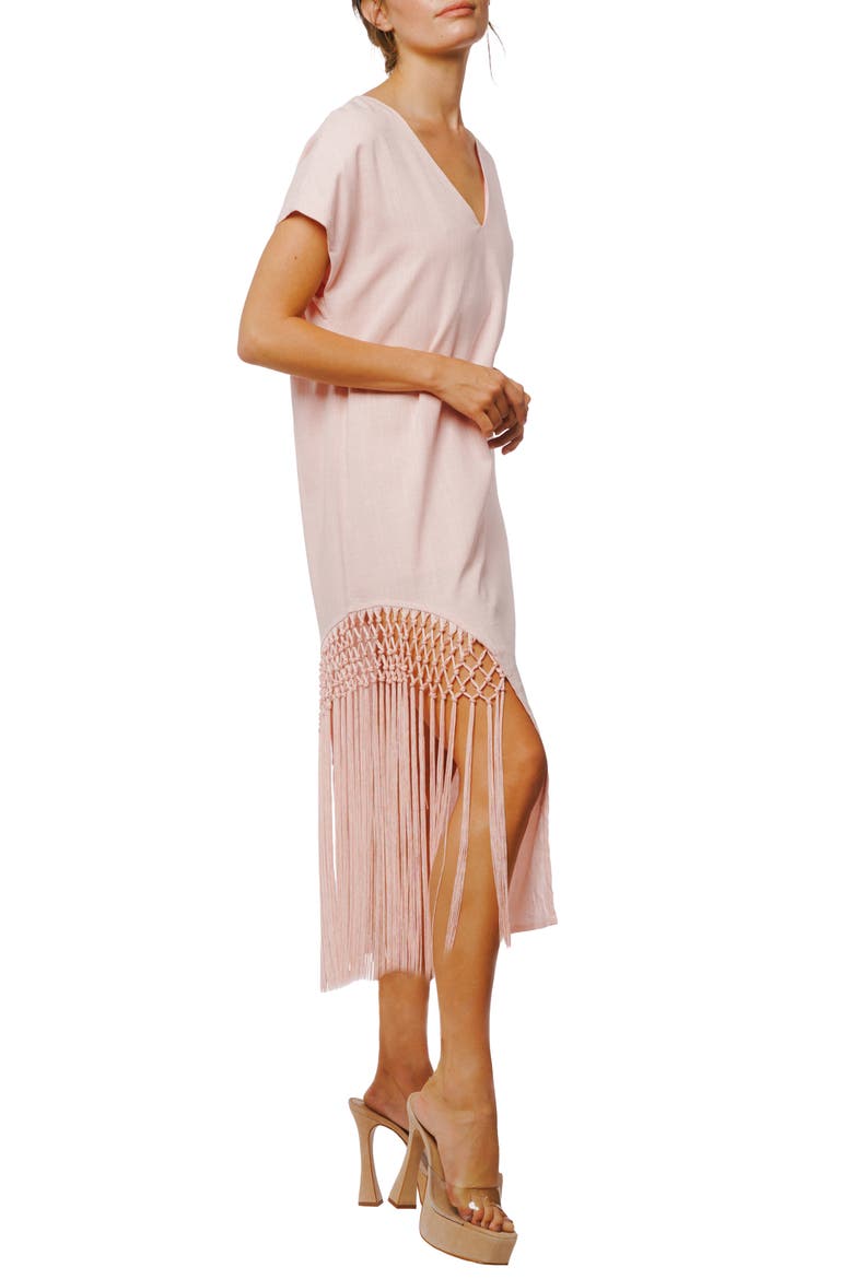 Mikella Macramé Fringe Hem Midi Dress, Alternate, color, LIGHT PINK