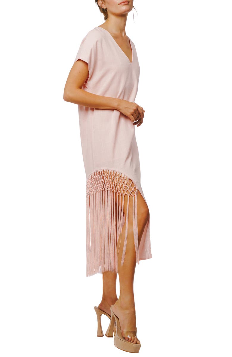 CIEBON Mikella Macramé Fringe Hem Midi Dress, Alternate, color, Light Pink