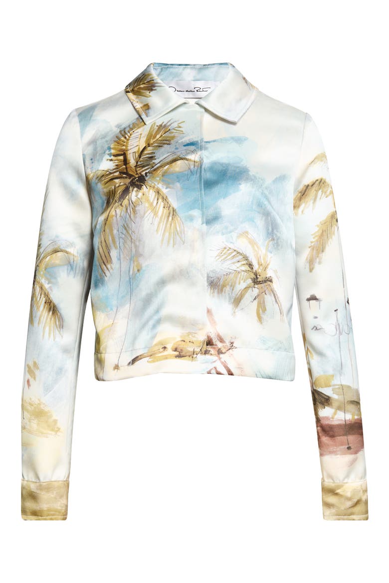 Dominican Landscape Crop Satin Jacket, Main, color, BLUE GREEN MULT