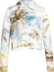 Oscar de la Renta Dominican Landscape Crop Satin Jacket