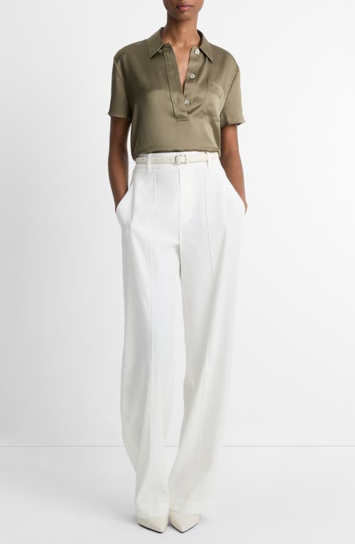 Vince Silk Charmeuse Short-sleeve Polo Shirt In Moss Smoke