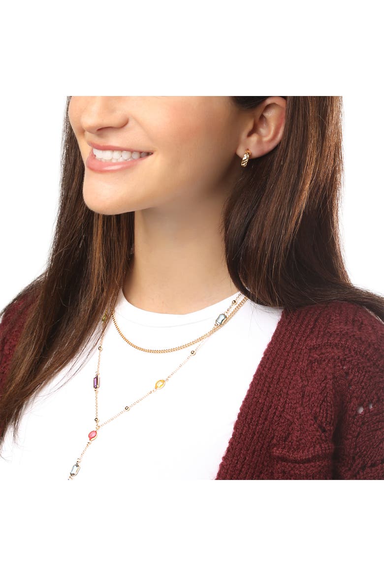 Gold-Tone Layered Necklace for Women with Multicolored Gems | Double Strand Necklace, Short Gold and Lariat Necklace, Gemstone Embellishments, Alternate, color, Gold-Tone