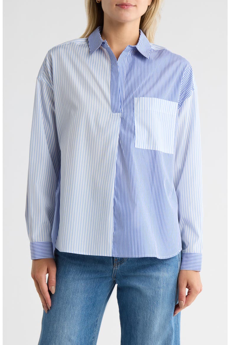 High-Low Boyfriend Shirt, Main, color, BLUE MULTI