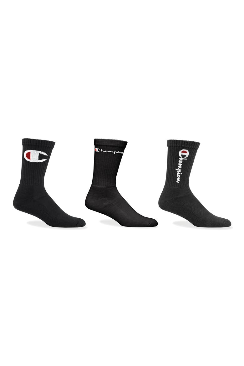 3-Pack Multi Logo Crew Socks, Main, color, BLACK