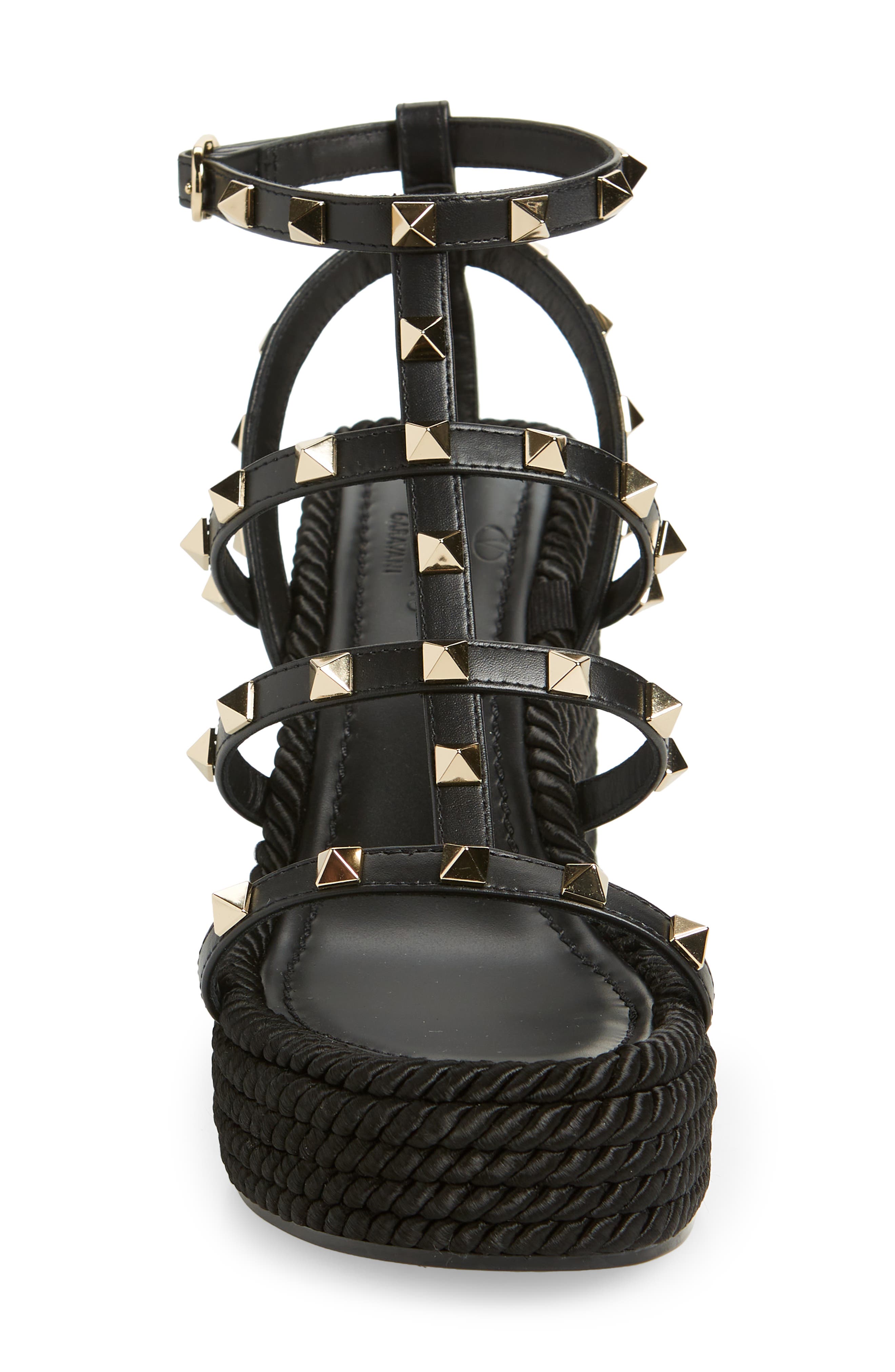 Valentino Garavani Rockstud Torchon Wedge Sandal, Alternate, color, 