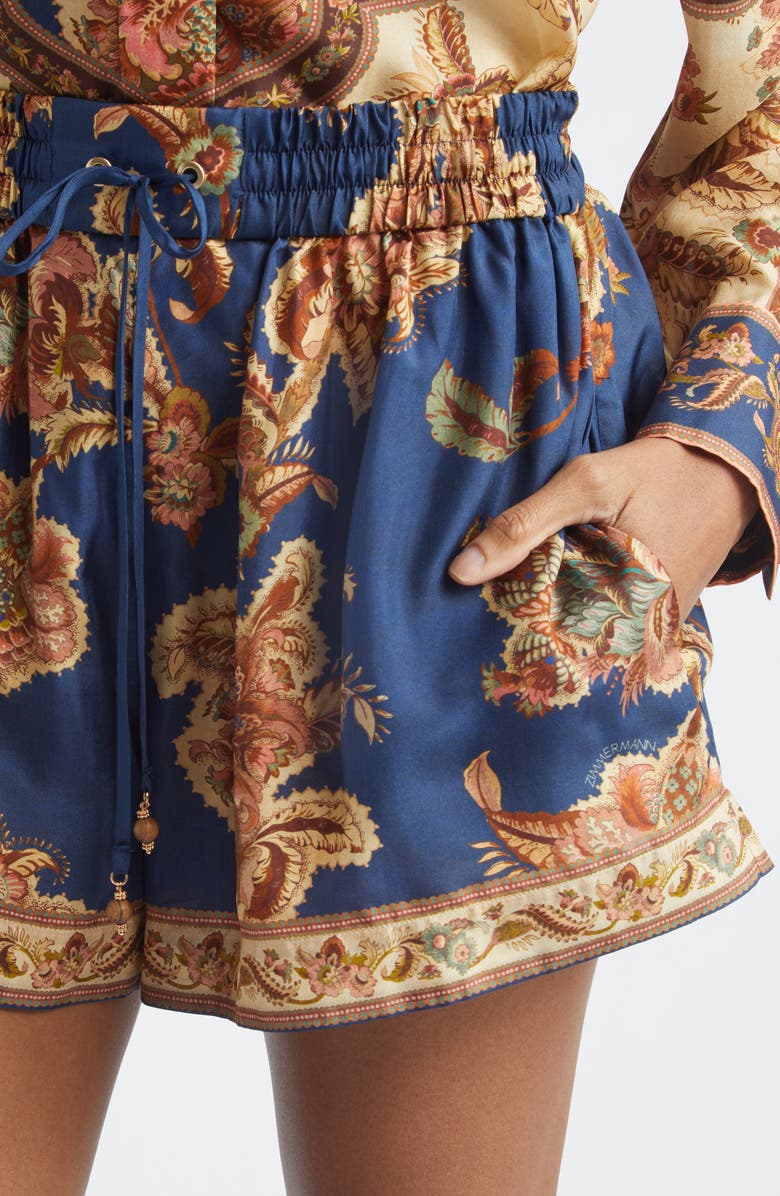 Zimmermann Aster Relaxed Fit Silk Shorts, Alternate, color, Navy Jacobean