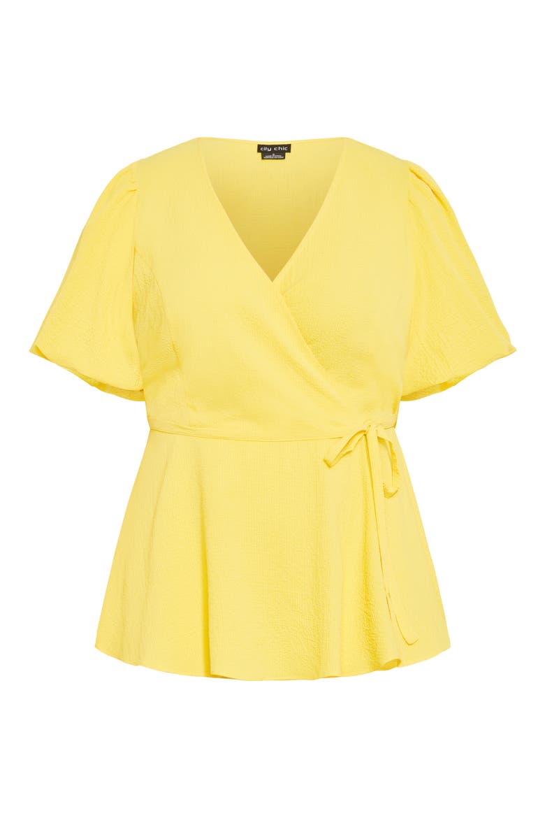 Christa Puff Sleeve Faux Wrap Top, Alternate, color, BUTTERCUP