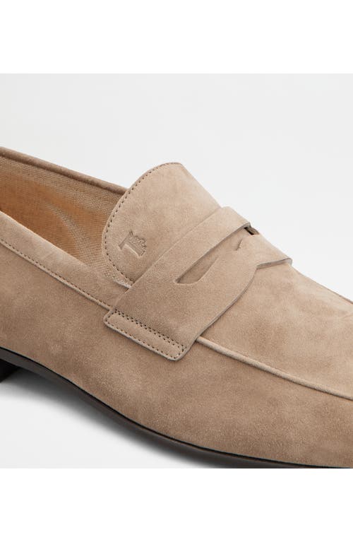 Tod's Suede Almond Toe Loafers With Tonal Stitching In Creta Chiaro