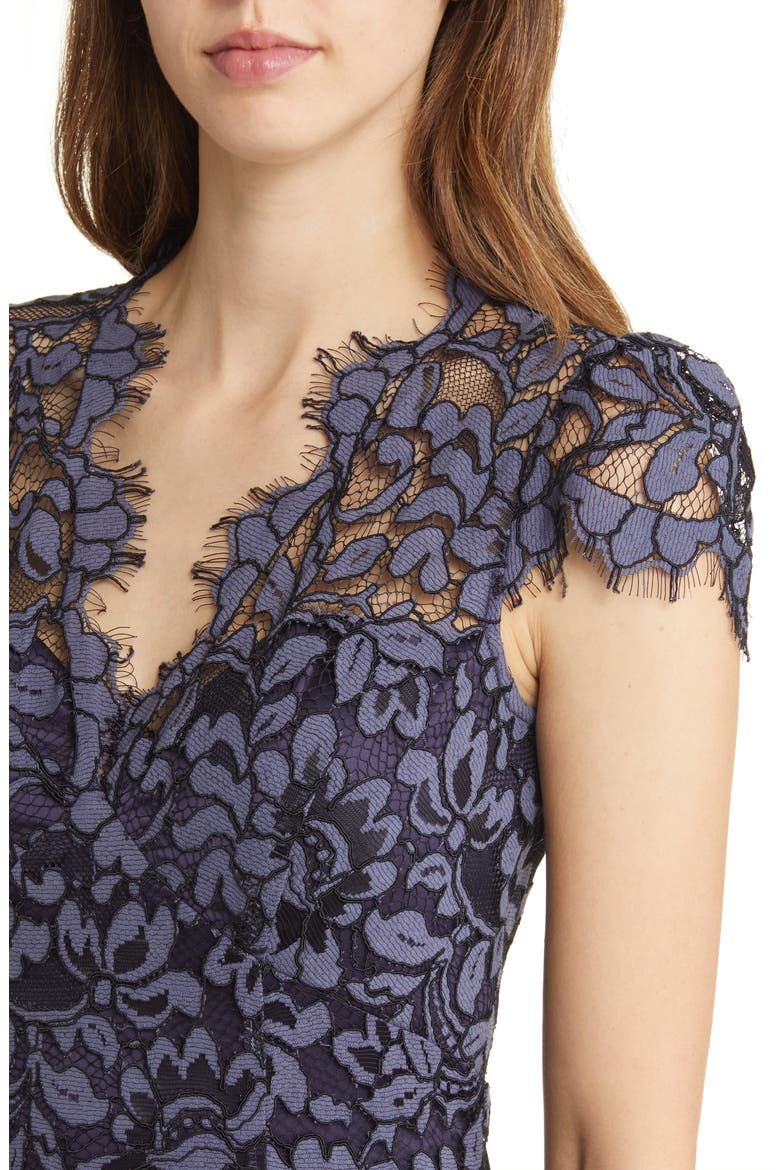 Illusion Cap Sleeve Gown, Alternate, color, NAVY