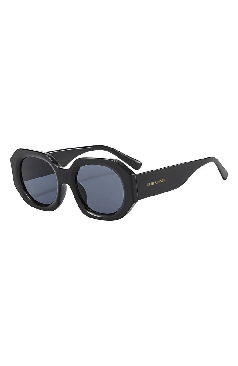Fifth & Ninth Dixie 52mm Polarized Geometric Sunglasses, Alternate, color, Black / Black