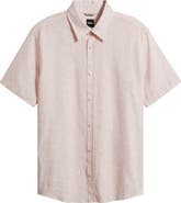 BOSS Roan Short Sleeve Stretch Linen Button-Up Shirt