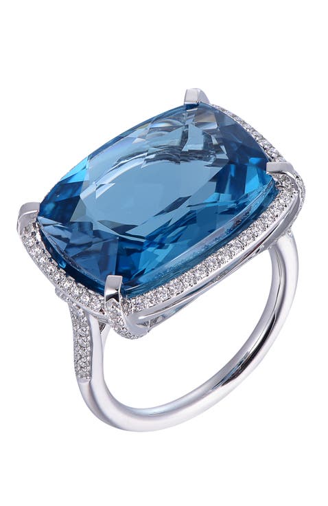 London Blue Topaz Ring with Diamonds