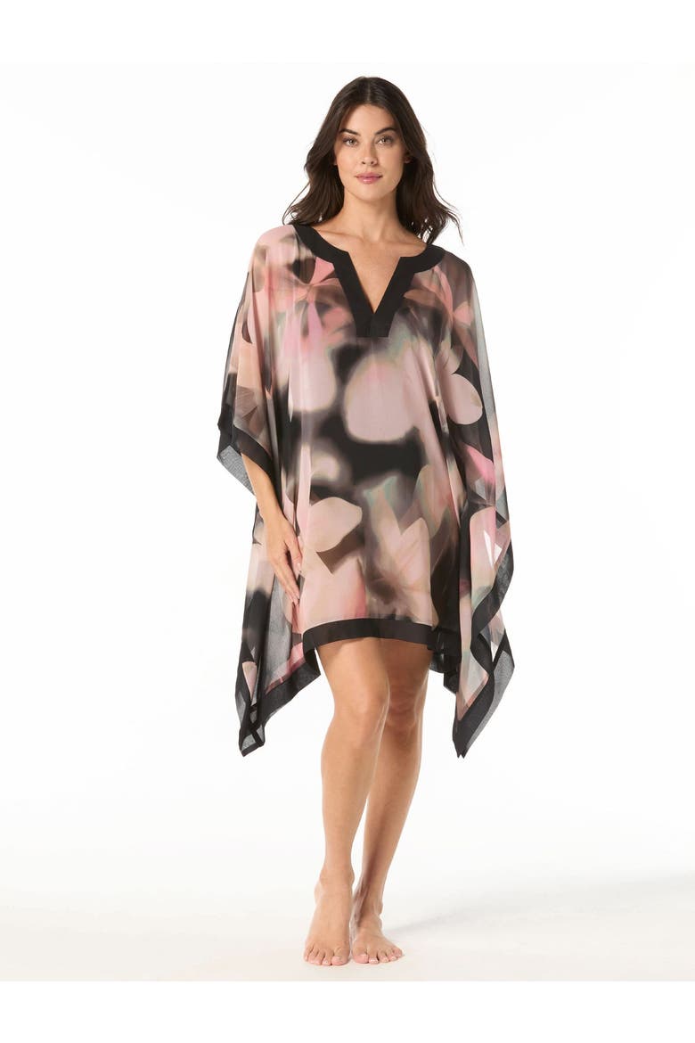 Grand Chiffon Caftan Cover Up, Main, color, Black w/Pink