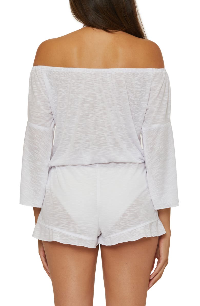 Becca Breezy Basics Off the Shoulder Cover-Up Romper, Alternate, color, White