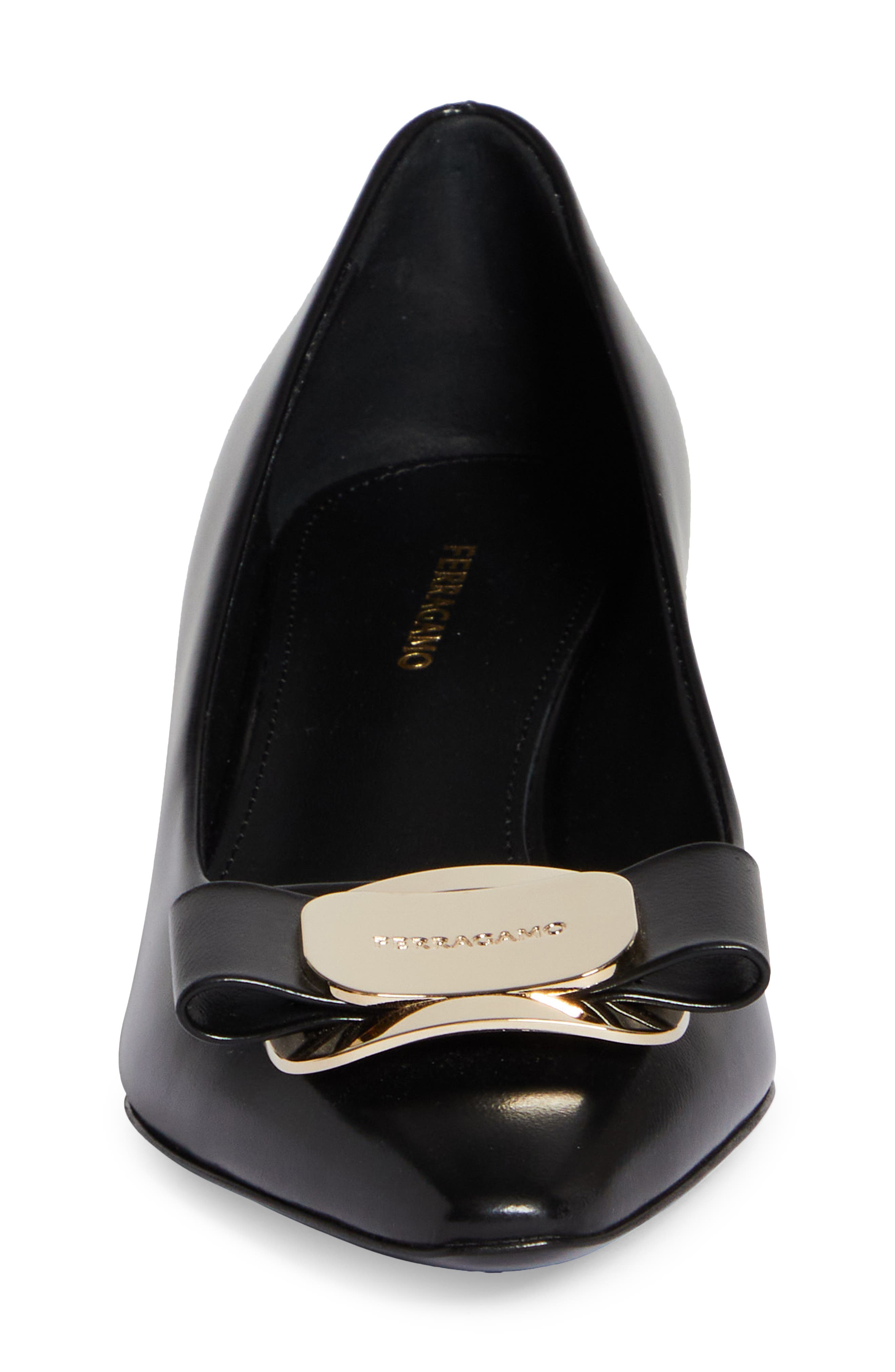 FERRAGAMO Zelma Bow Kitten Heel Pointed Toe Pump, Alternate, color, Black