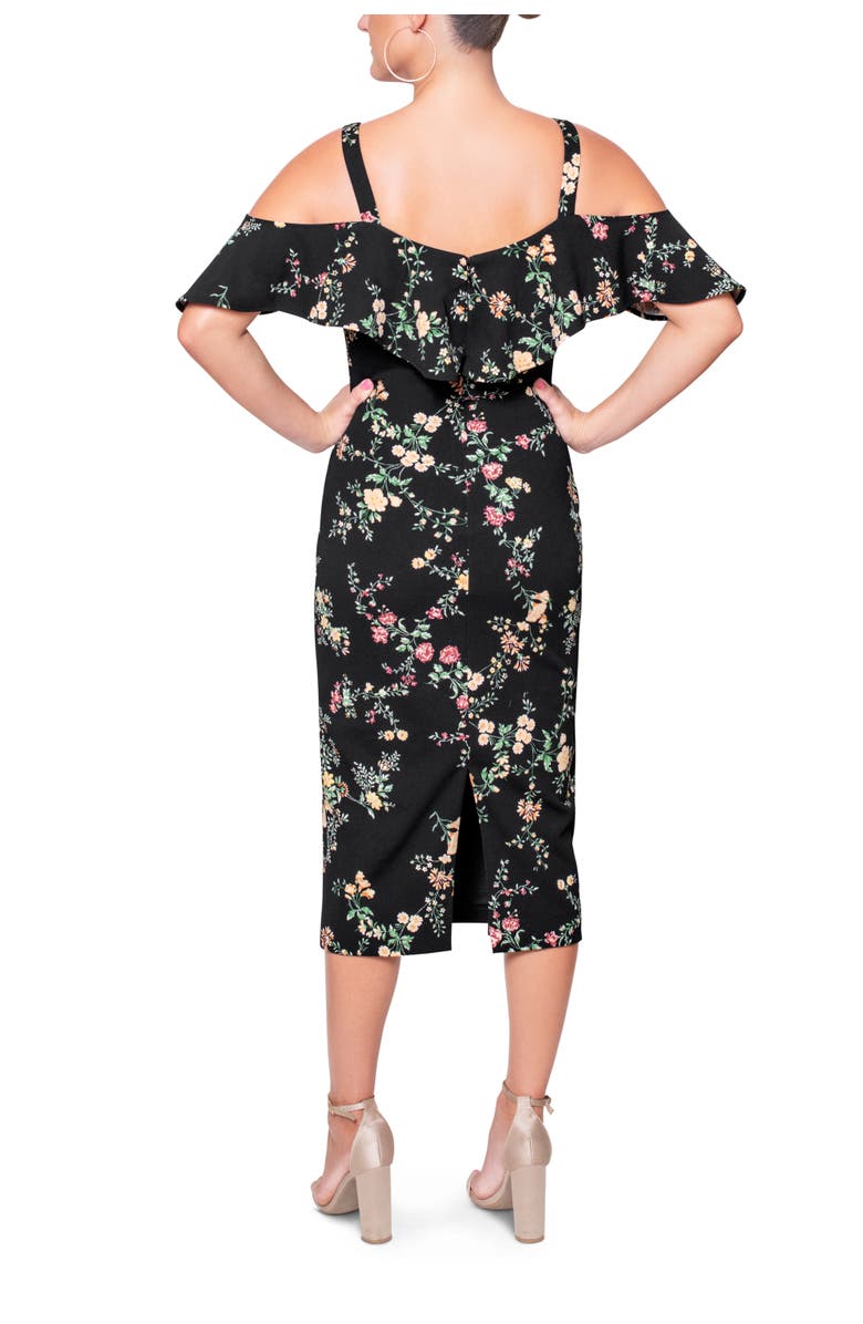 RACHEL Rachel Roy Marcella Printed Off the Shoulder Ruffle Midi Dress, Alternate, color, Black Fall Floral