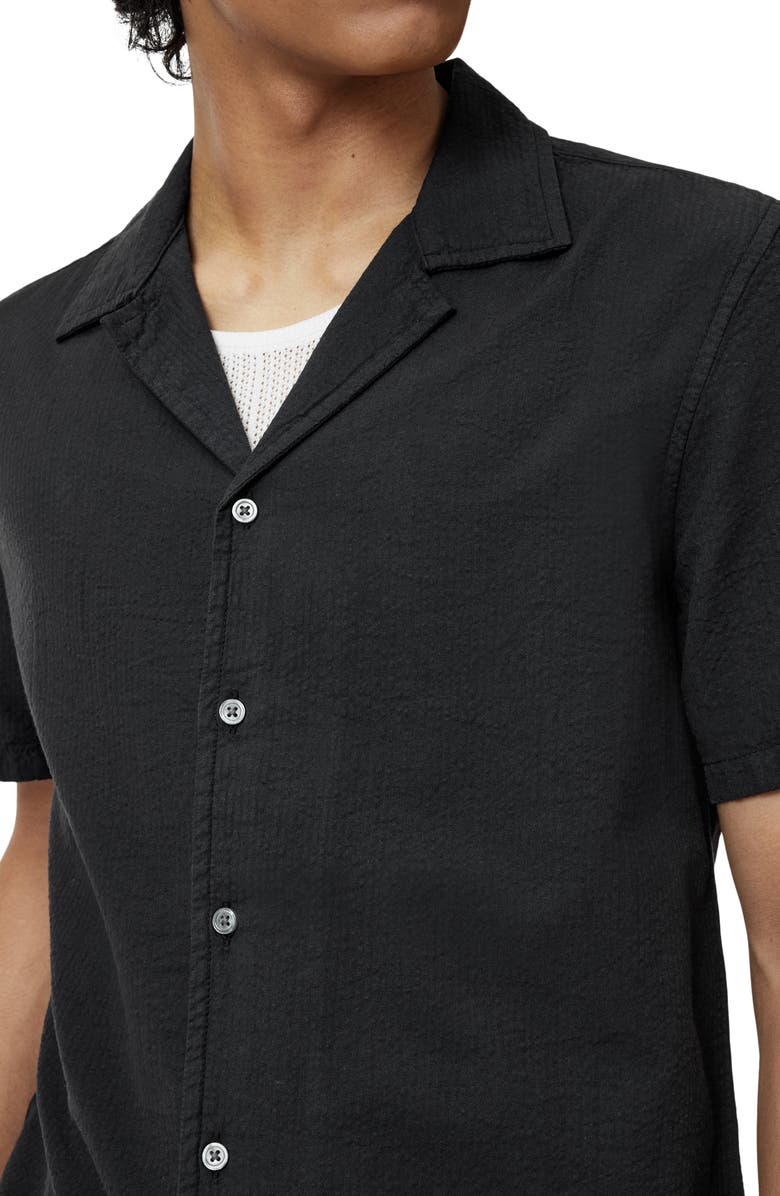 John Varvatos Dan Seersucker Camp Shirt, Alternate, color, Black