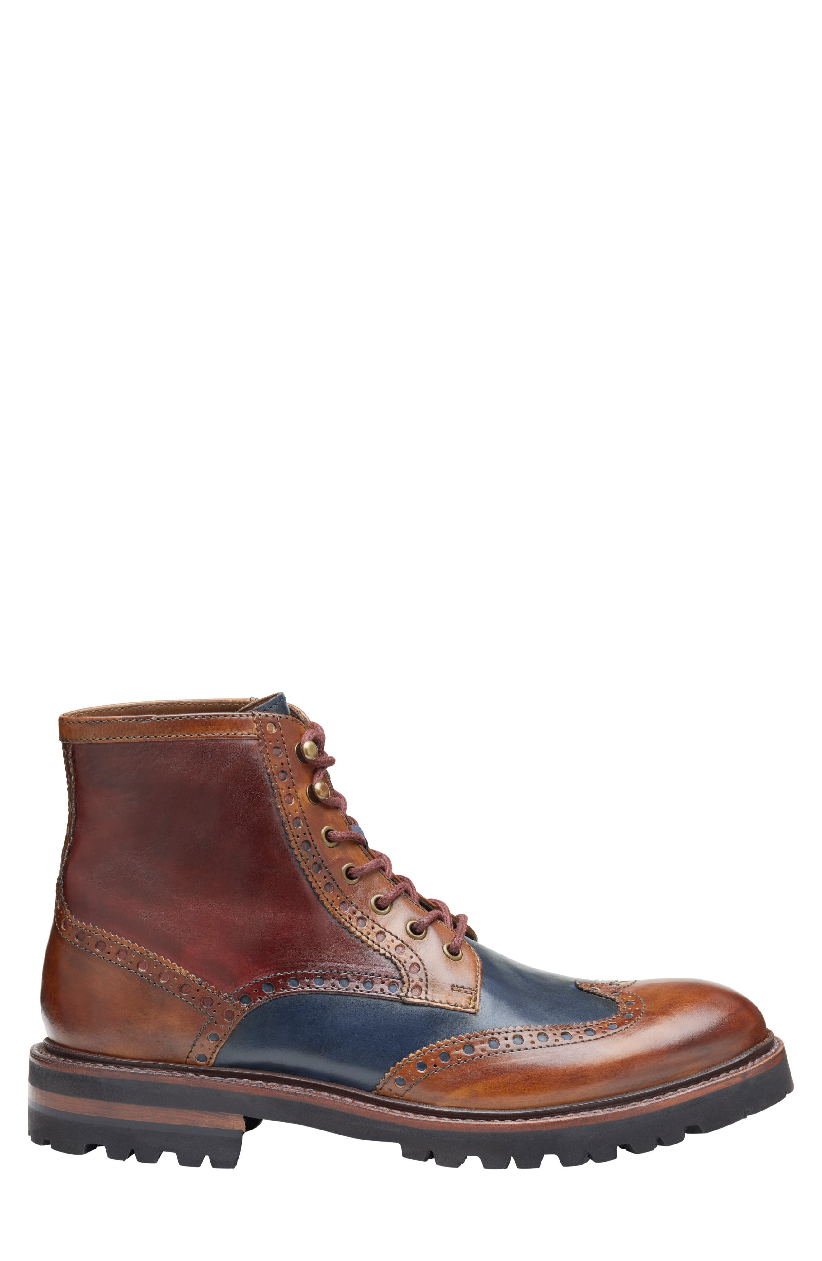 Johnston & Murphy Dudley Wingtip Lug Boot, Alternate, color, Tan Multi Calfskin