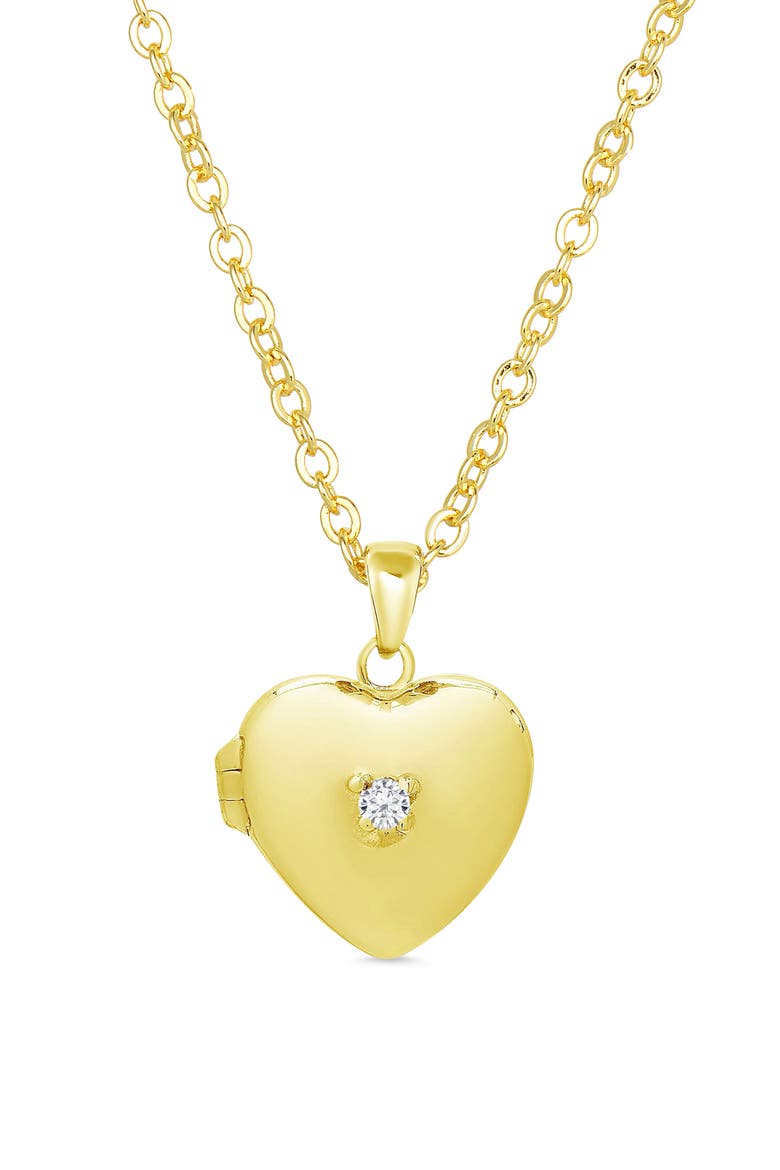 Kids' Cubic Zirconia Heart Locket Necklace, Main, color, GOLD