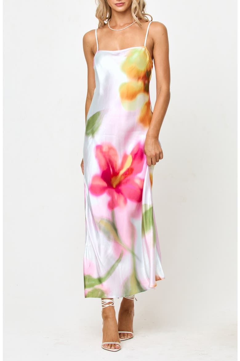 Gabby Floral Bias Cut Cotton Sateen Cover-Up Maxi Dress, Main, color, SOFT FOCUS FLORAL