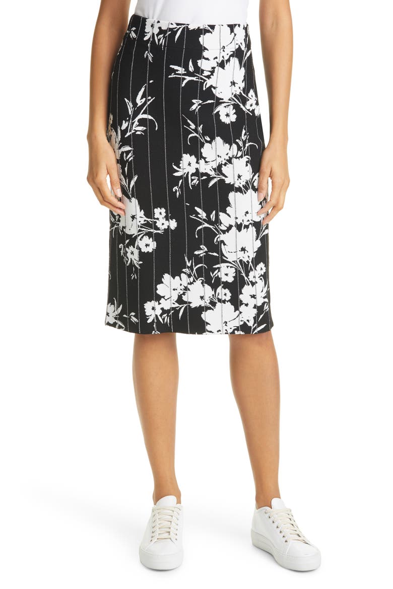 Silhouette Floral Pencil Skirt, Main, color, BLACK/WHITE