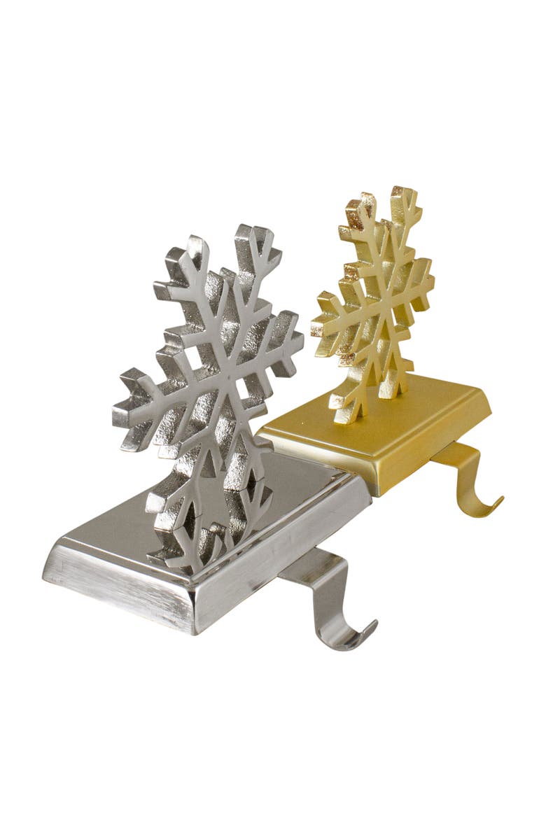 Northlight Set of 2 Gold and Silver Shiny Snowflake Christmas Stocking Holders, Alternate, color, Silver
