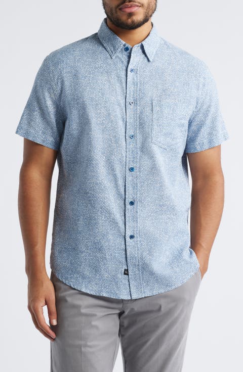 Blue Cotton Short Sleeves Shirts For Men-Mmh038