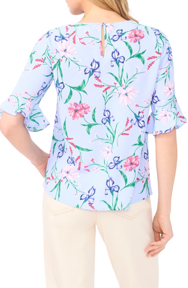 CeCe Floral Ruffle Sleeve Top, Alternate, color, Windsurfer