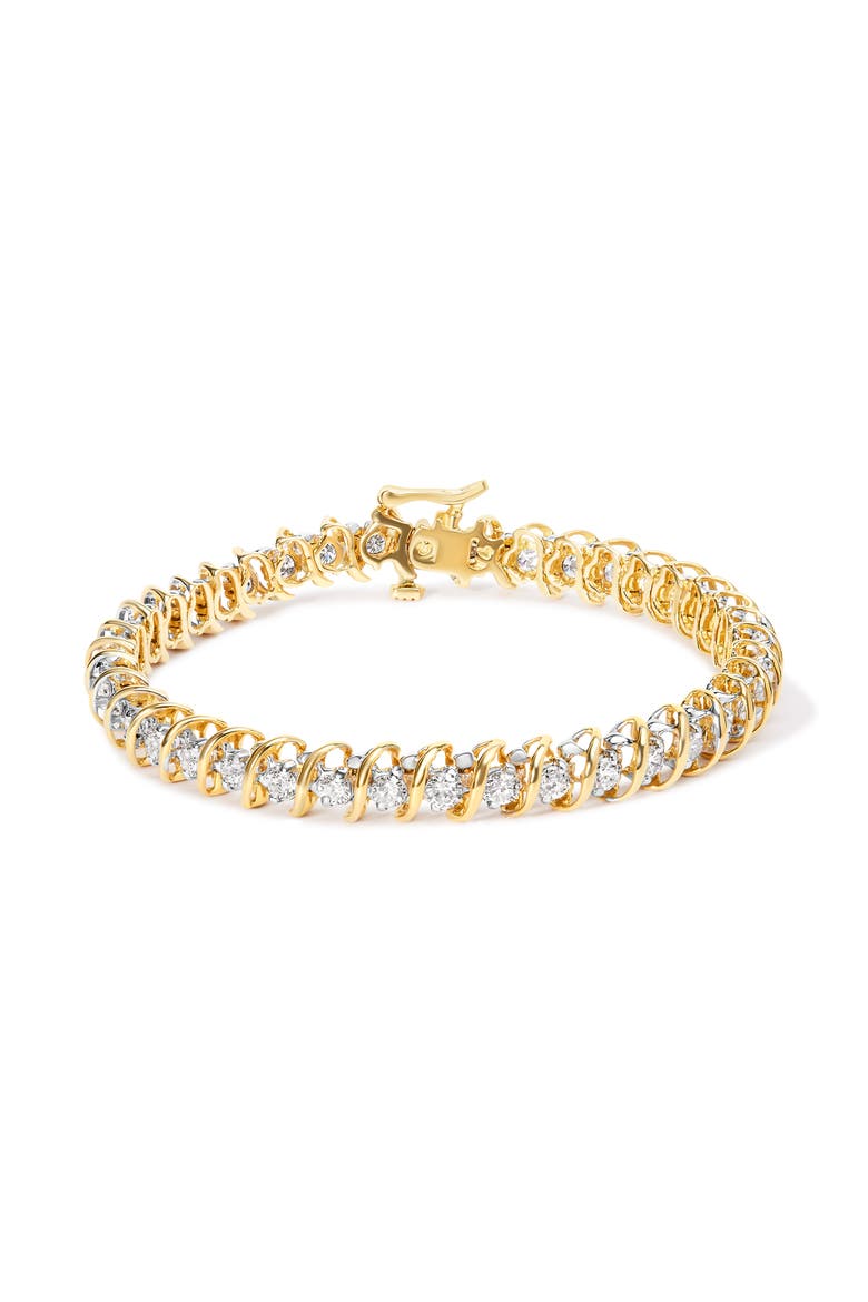 18K Yellow Gold 4.0 Cttw Diamond S-Link  Inch Tennis Bracelet, Main, color, Yellow