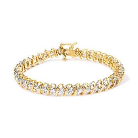 18K Yellow Gold 4.0 Cttw Diamond S-Link  Inch Tennis Bracelet