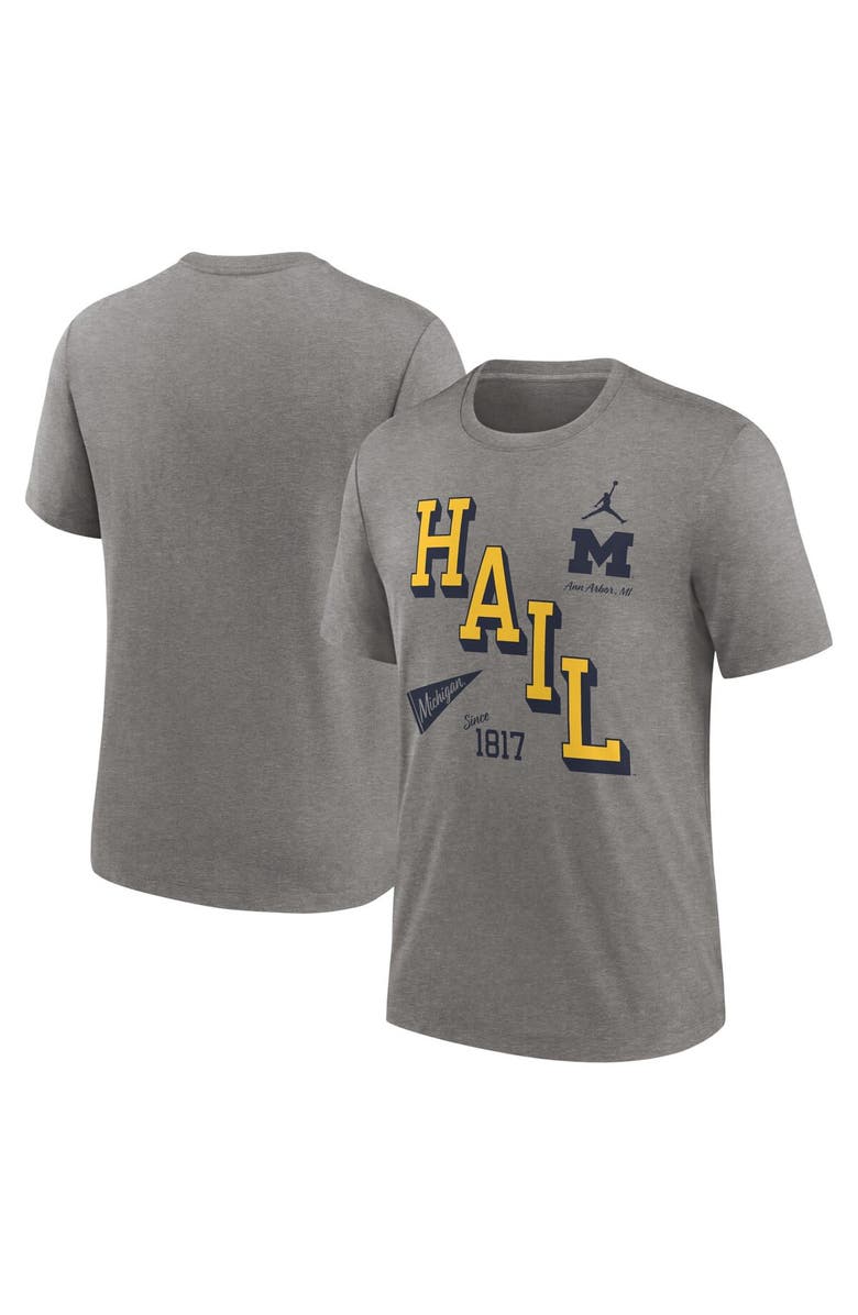 Jordan Brand Men's Jordan Brand Heather Gray Michigan Wolverines Blitz Roll Call Tri-Blend T-Shirt, Main, color, Heather Gray