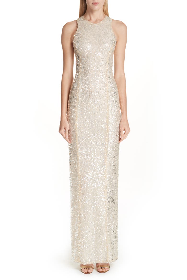 Sequin Racerback Column Gown, Main, color, GOLD