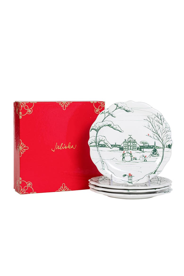Country Estate Winter Frolic Set of 4 Party Plates, Alternate, color, EVERGREEN