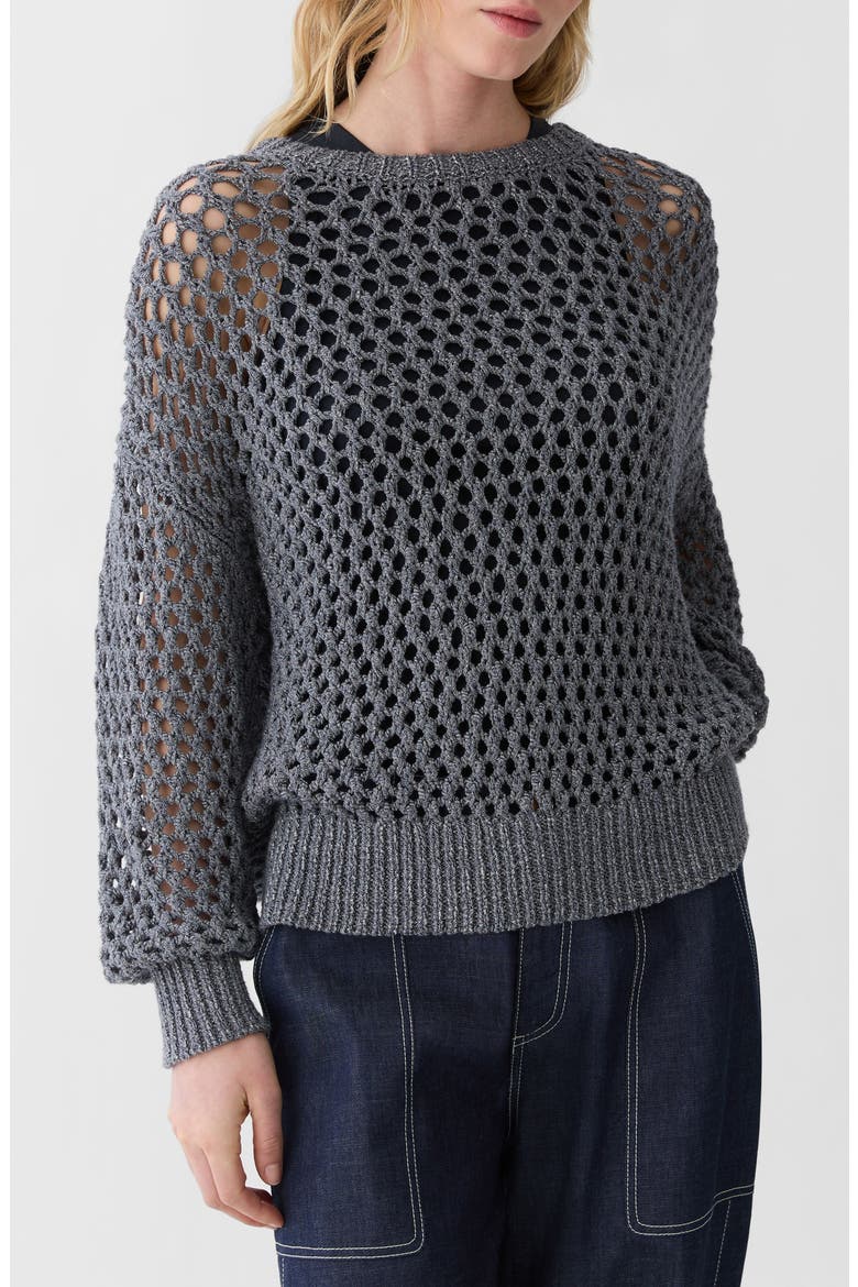 Hand Knit Cotton Open Stitch Sweater, Main, color, DENIM MULTI