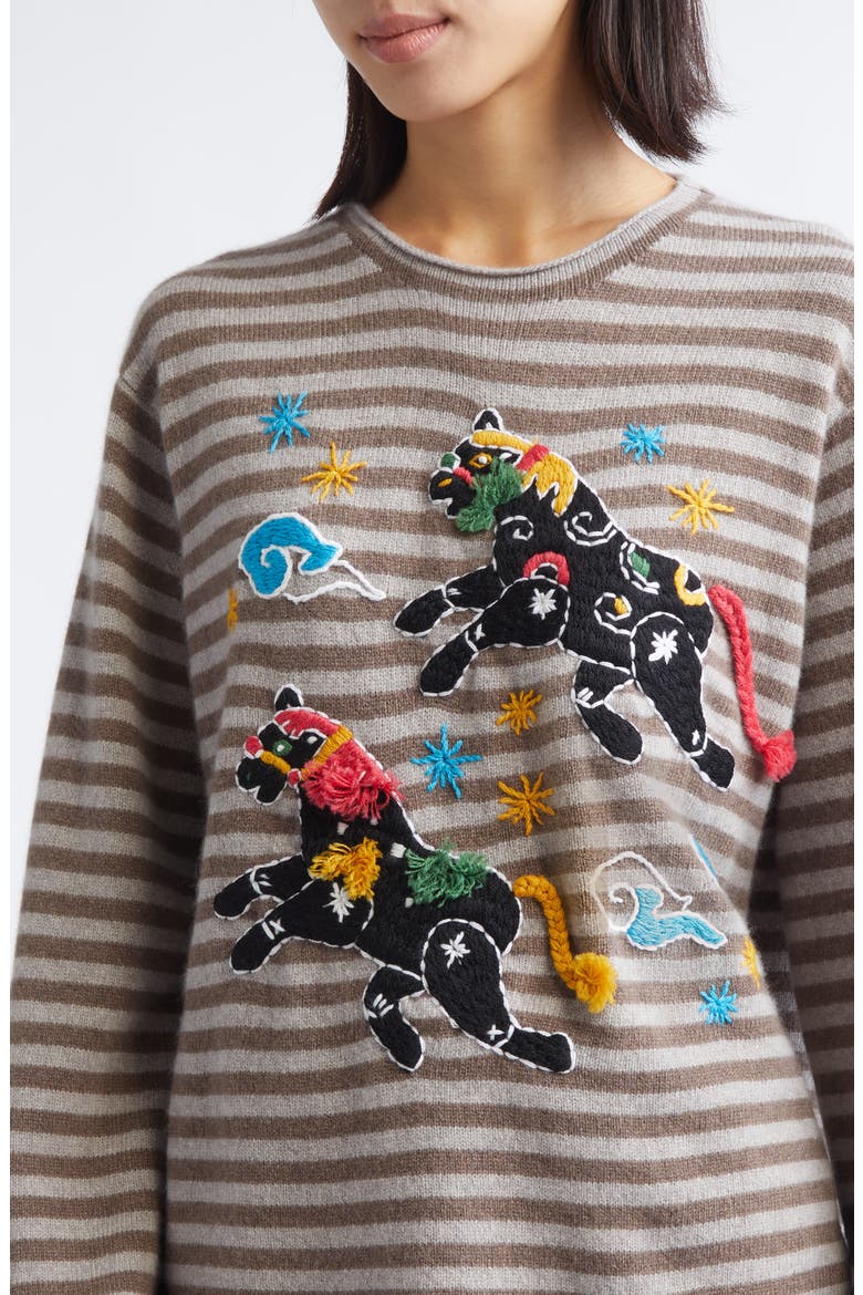 Lunar New Year Horse Embroidered Roll Neck Lambswool Sweater, Alternate, color, WARM GREY